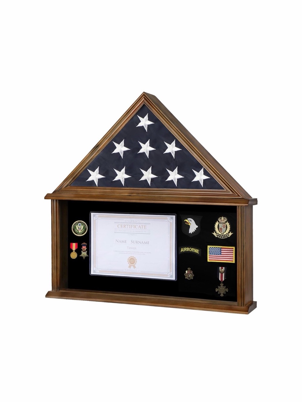 WalnutFinishBurialAmerican🇺🇸Flag 5'x9.5'Veteran w/Certificate📃Holder DisplayCase